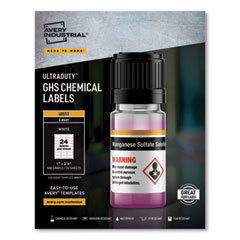 UltraDuty GHS Chemical Waterproof and UV Resistant Labels, 1 x 2.5, White, 24/Sheet, 25 Sheets/Pack